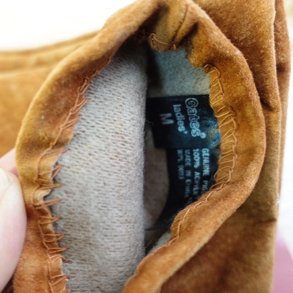 Suede Winter Gloves Women Medium Tan Brown GATES Genuine Leather Pigskin Classic